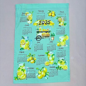 2025 Calendar Tea Towel, Tea towel Lemon illustration, Eco friendly home office décor, ready to ship, Gift for lemon lover