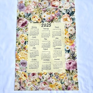 Flower bouquet 2025 Calendar Tea Towel, Tea towel floral illustration, ready to ship, Gift for Flower lover, Gift for mom