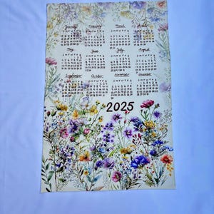 2025 Calendar Tea Towel, Tea towel Spring floral illustration, Eco friendly home office décor, ready to ship, Gift for Spring floral lover