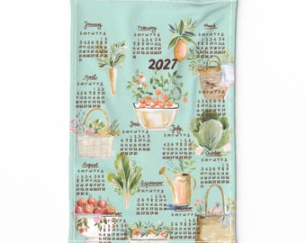 2027 Calendar Tea Towel, Tea towel Vegetable illustration, Eco friendly home office décor, ready to ship, Gift for veggie lover