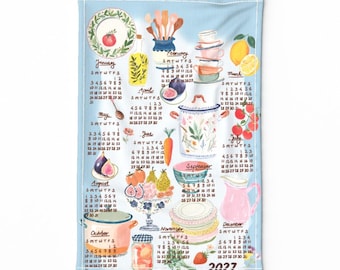 2027 Calendar Tea Towel, Tea towel Food illustration, Eco friendly home office décor, ready to ship