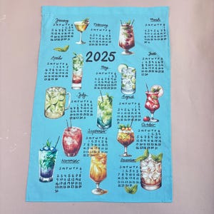 2025 Calendar Tea Towel, Tea towel Cocktail illustration, Eco friendly gift for mom, ready to ship, Gift for cocktail lover