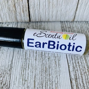 Earbiotic, Earaches, Ear Infections, Pain, 100% Therapeutic Essential Oil Blend; Stainless Steel Roller; Tea Tree, Basil, Garlic, Lavender