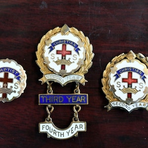Congregational Sunday School Pin Set Christian Baptist 2nd, 3rd, 4th Year GF