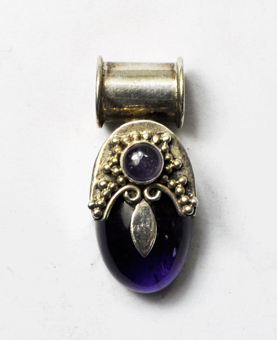 Antique Sterling Silver Purple Amethyst Ornate Sl… - image 4