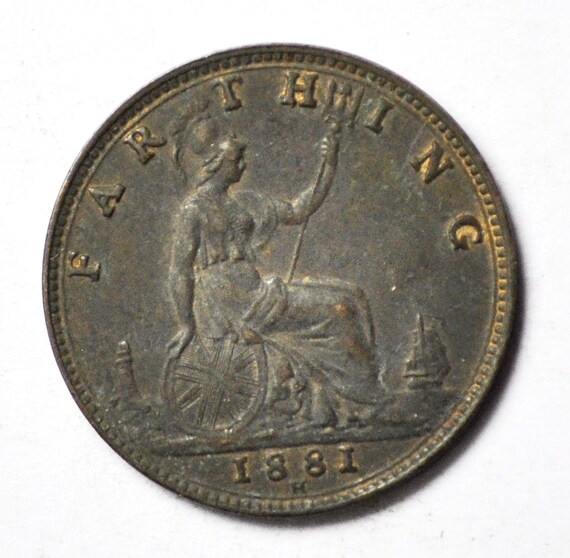 1881 H 1F Great Britain Farthing Copper Coin KM75… - image 1