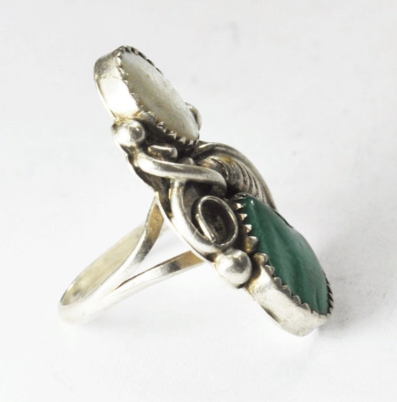 Antique Sterling Silver Green Turquoise and MOP F… - image 3