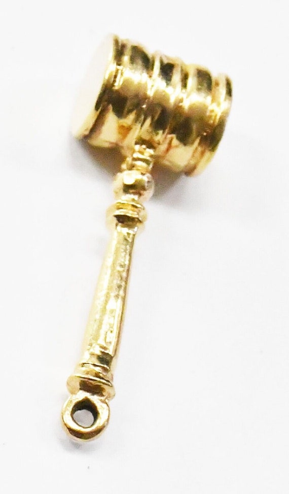 14k Solid Yellow Gold Gavel Charm 33mm x 10mm 3.9g Gem