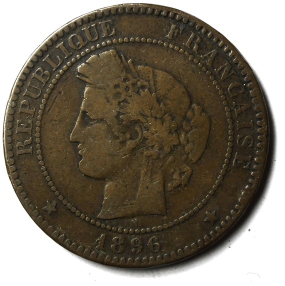 1896 A France 10 Ten Centimes KM 815.1 Bronze Coin