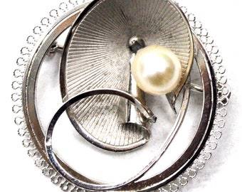 Sterling Silver DCE Curtis Designs Round Pearl Brooch Pin 31mm