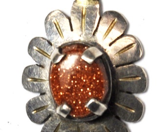 Sterling Silver FC Nala Guadalupa Orange Gold Stone Pendant Charm 24" x 16"