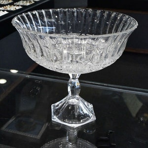 Vintage Style Molded Glass Stemmed Footed Centerpiece Fruit Bowl 6 3/4&quot; Tall