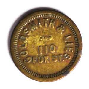 Goldsmith and Lies 110 Fox St. 5c Trade Token Aurora Illinois 21mm
