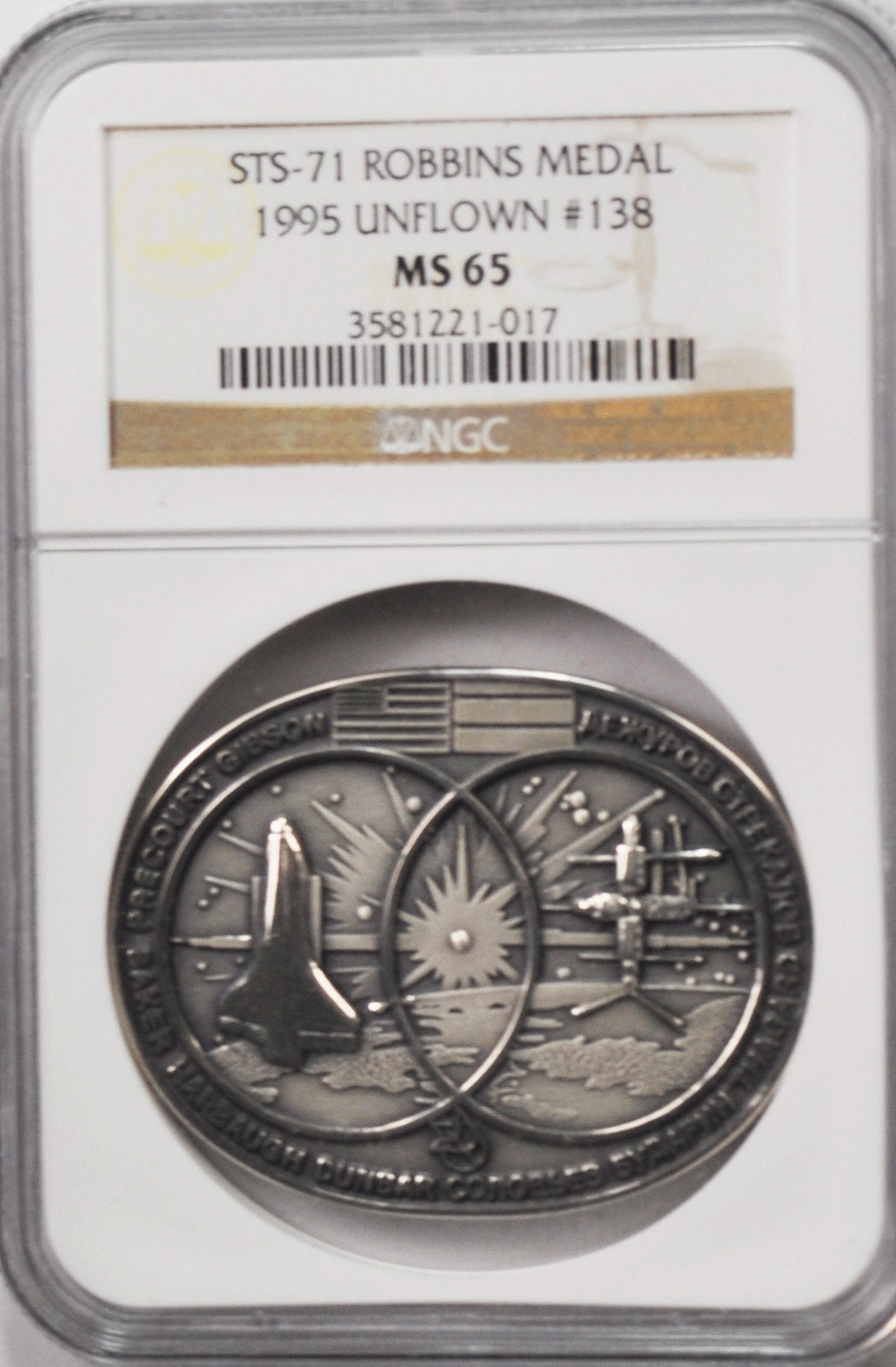 1995 STS 71 Robbins Space Silver Medal Unflown 138 NGC MS65