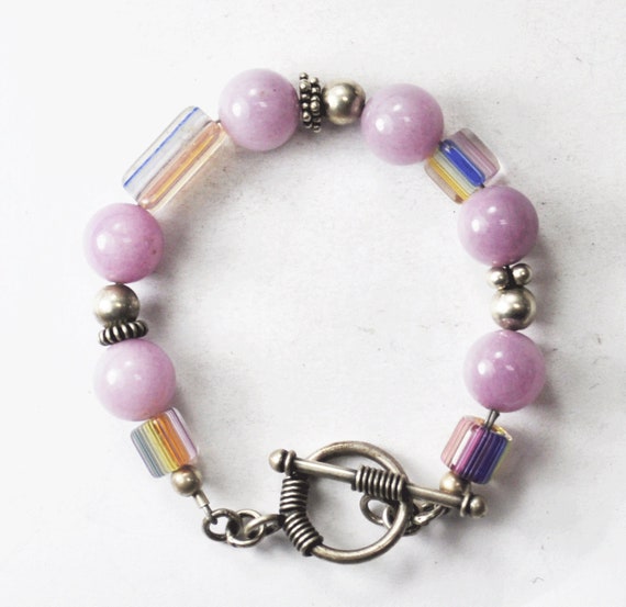 Silver Plate Lilac Round Rainbow Clear Bead Toggl… - image 2