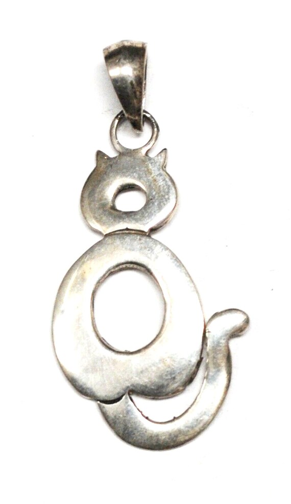Sterling Silver Sitting Cat Outline Pendant 58mm x
