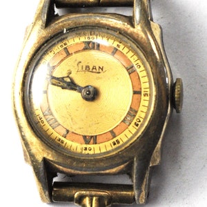 Vintage Liban Swiss Manual Wind Wristwatch RGP Red and Copper Dial Not Running