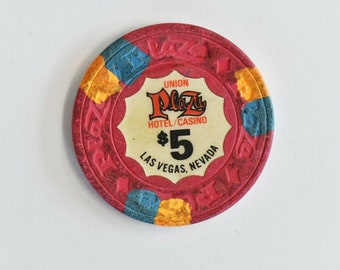 MGM GRAND $5 Chip Red with Pink Inserts 
