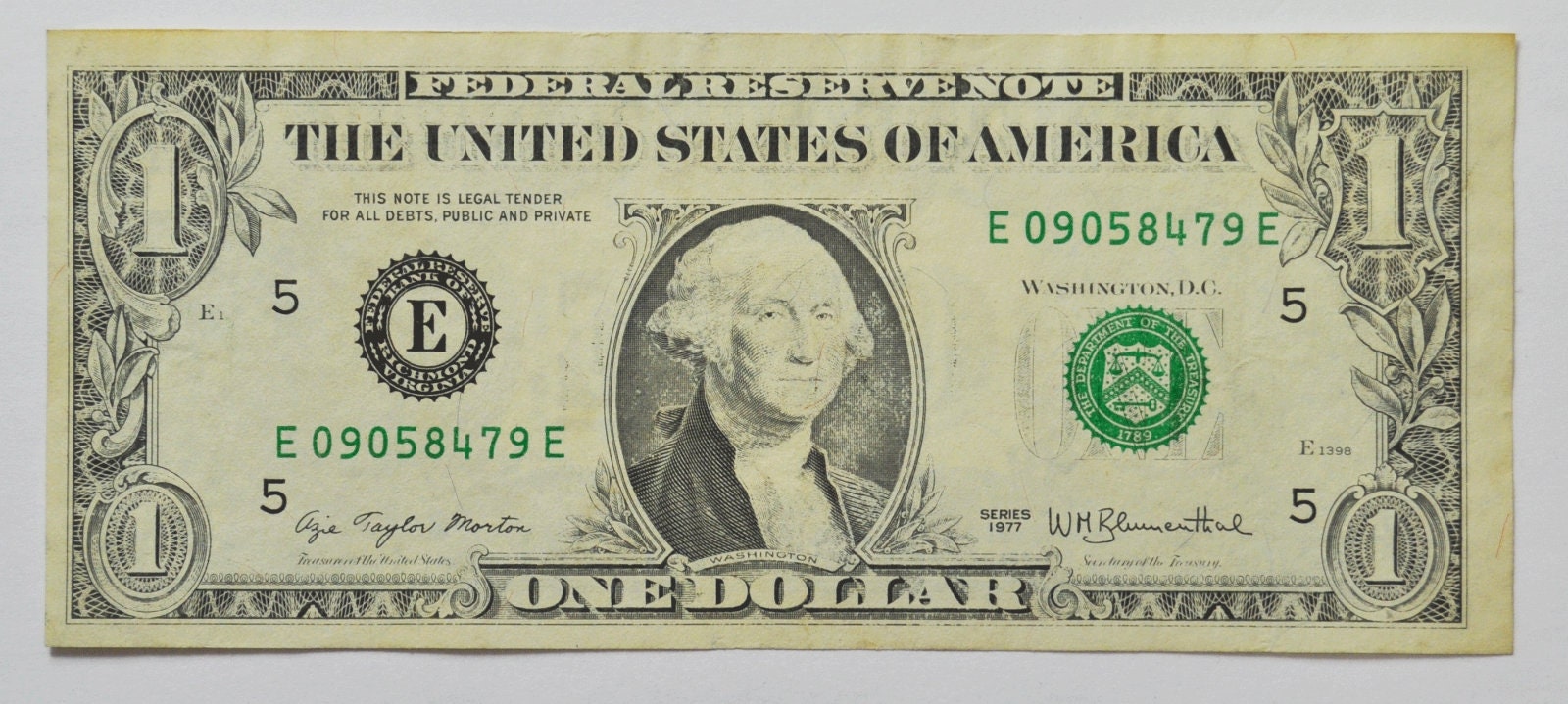 1977-A $1 Federal Reserve Note. HC Radar Note, Crisp UN-Circulated.