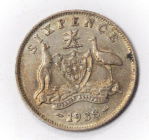 1938 m Australia 6p Sixpence Silver Coin KM 38 - image 2