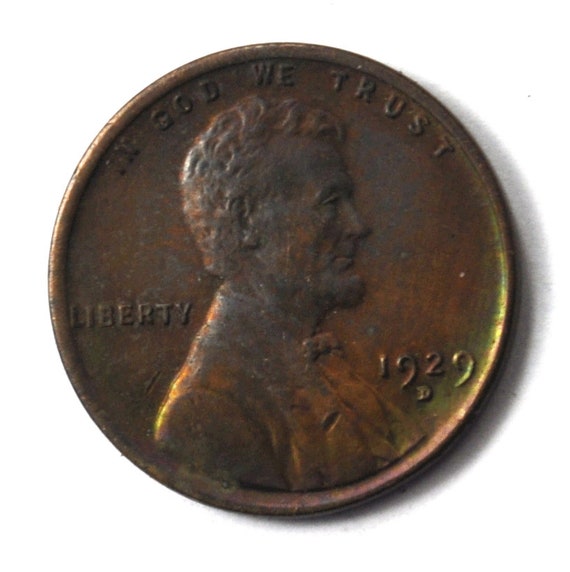 1929 D 1c Lincoln Wheat One Cent Penny Rainbow To… - image 1
