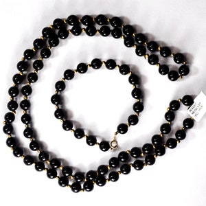14k Gold and Black 8mm Onyx Bead 28 Necklace and 7 - Etsy