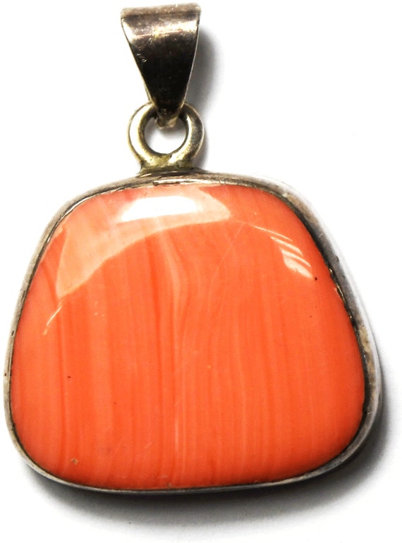 Sterling Silver Mexico ATI Pink Coral Pendant 27mm