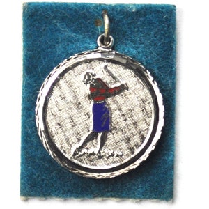 Sterling Round Circle Disc Golfer Swinging Club Enamel Charm 21mm