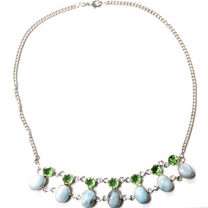 Sterling Silver Larimar Dangle Elegant Necklace 25mm Green Blue 19&quot;