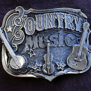 Vintage 1982 Country Music 4.6 oz. Solid Brass Belt Buckle 3 1/4&quot; x 2 1/4&quot;