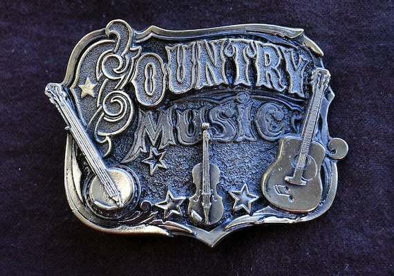 Vintage 1982 Country Music 4.6 Oz. Solid Brass Belt Buckle 3 