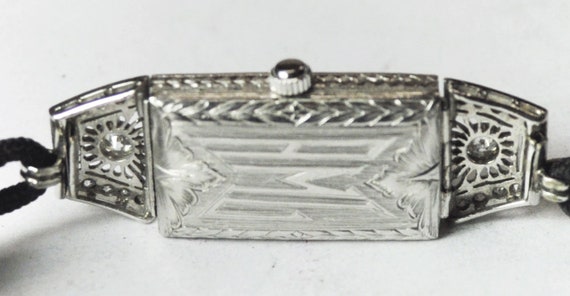 Vintage Art Deco Bulova Platinum Diamond Filigree… - image 3