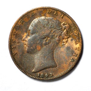 1841 1F Great Britain Farthing Copper Coin KM725 Rare