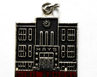 Sterling Vintage Kinney Red Enamel Hays High School Kansas Charm 22mm x 18mm