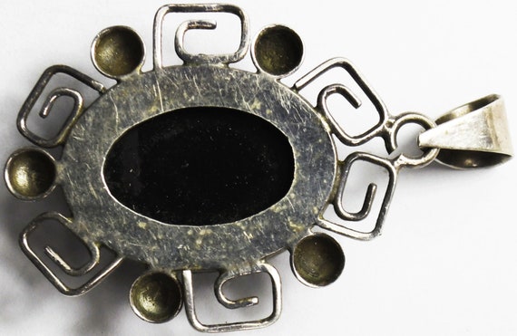 Sterling Black Onyx Oval Ulam Spiral Dot Pendant … - image 3