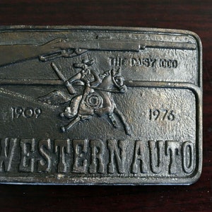1970s Western Auto Die Cast Belt Buckle Daisy 1000 Rifle Boston 3 1/2" x 2 1/2"