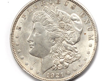 1921 1 Morgan Silver One Dollar US Coin Philadelphia Wide Reeds VAM 4 AU
