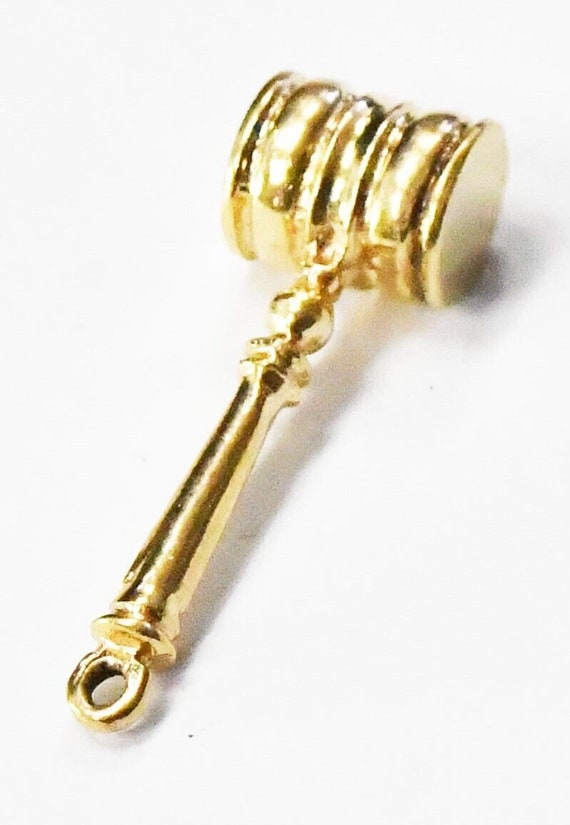 14k Solid Yellow Gold Gavel Charm 33mm x 10mm 3.9g Gem