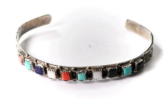 Vintage Sterling Shopmark 2 Multi Stone Cuff Brac… - image 1