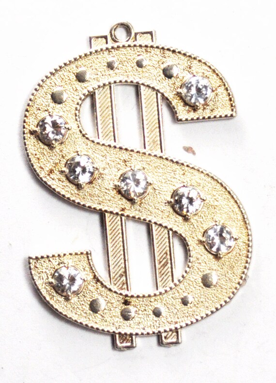 Sterling Silver Large CZ Dollar Sign 53mm x 35mm P