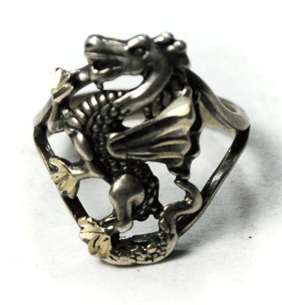 Sterling Silver OTT Dragon Ring 22mm Size 6 1/2 - image 1