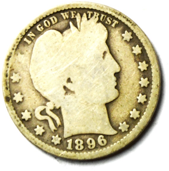 1896 25c Barber Silver Quarter Dollar Twenty Five 