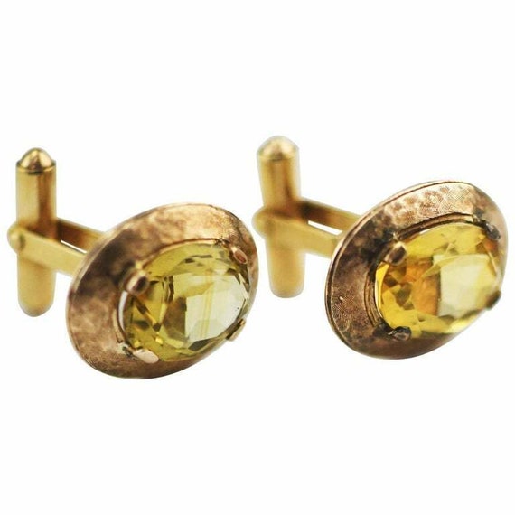 Vintage 10 Karat Yellow Gold Cufflinks with Natur… - image 1