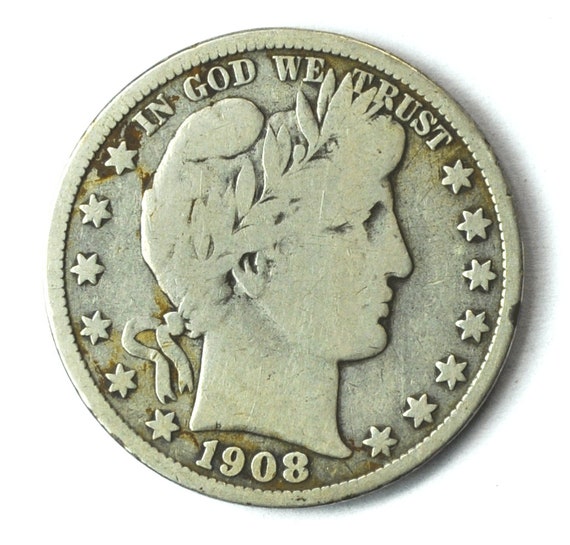 1908 D 50c Barber Silver Half Dollar Fifty Cents … - image 1