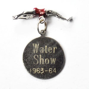 Sterling Elco Water Show 1963 64 Diver Red Enamel 26mm Charm and 19mm Tag