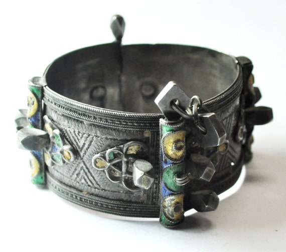 Antique Silver 800 Fine Enamel Peg Bangle Bracele… - image 1