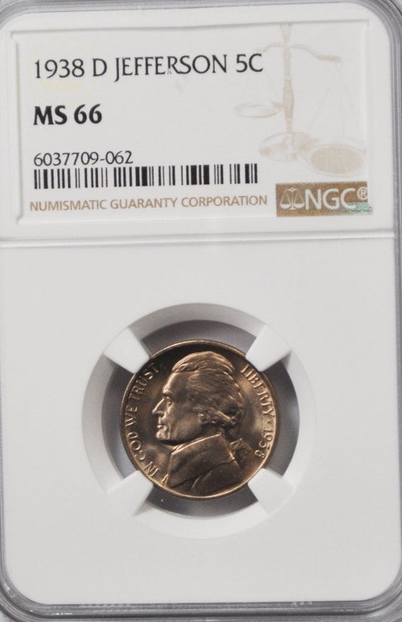 1938 D 5c Jefferson Nickel Five Cents NGC MS66 BU 