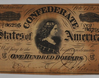 1864 100 Confederate Note Currency One Hundred Dollars CS 65 February 17th