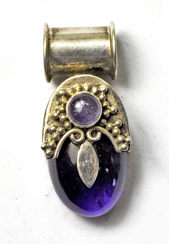 Antique Sterling Silver Purple Amethyst Ornate Sl… - image 1