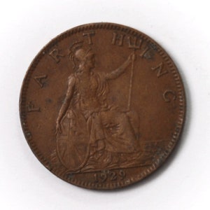 1929 1F Great Britain Farthing Bronze Coin